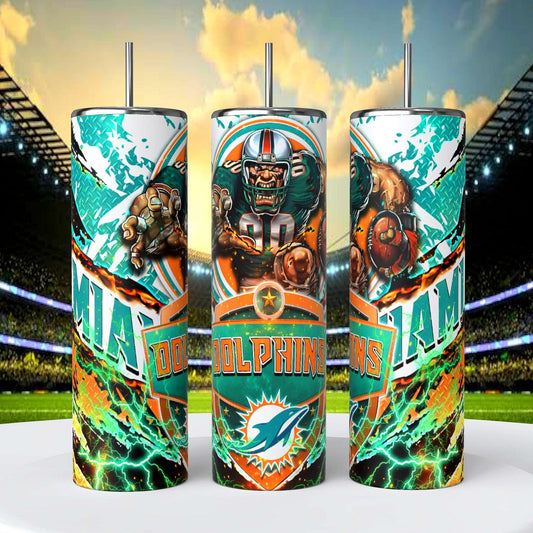 Miami Dolphins 20oz Skinny Tumbler With Lid and Straw