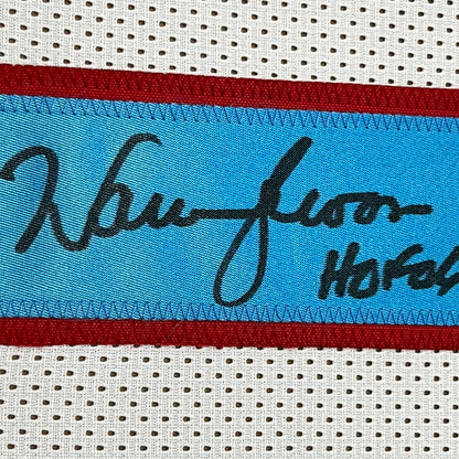 Framed Autographed/Signed Warren Moon 35x39 HOF 06 Houston White Football Jersey JSA COA