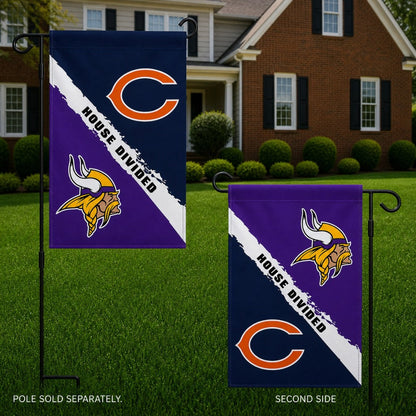 NFL Bears and Vikings House Divided Garden Flag 2 Sided