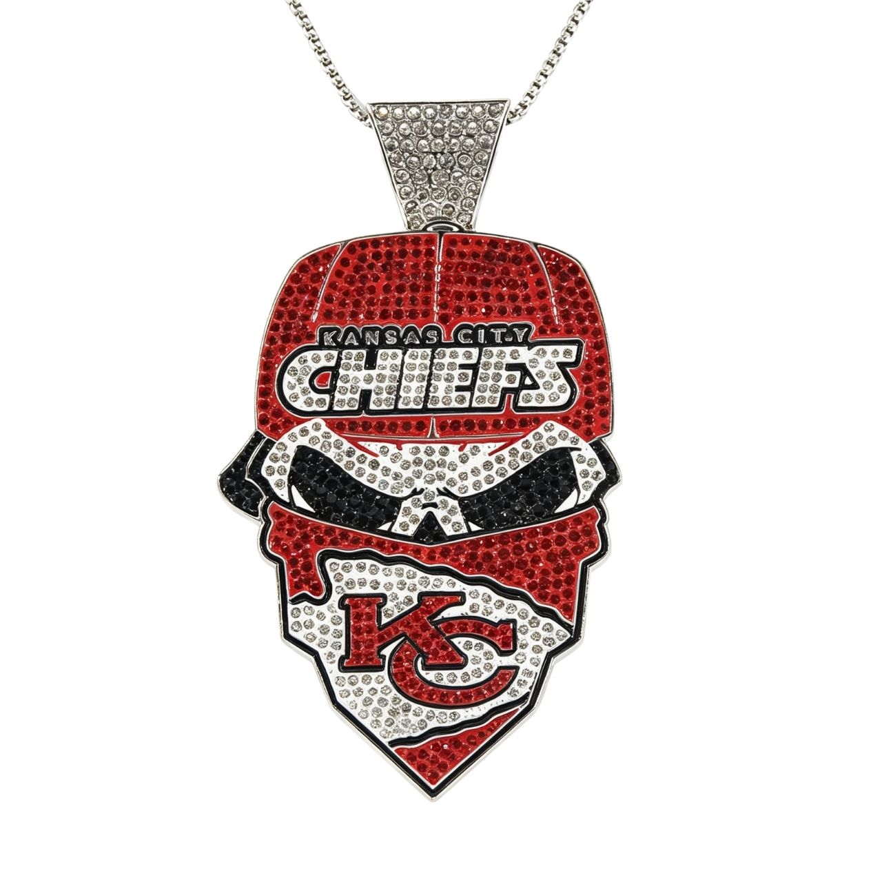 Kansas City  Football Mask Pendant Necklace – Iced Out Fan Jewelry Gift for Game Day, Birthday & Holidays