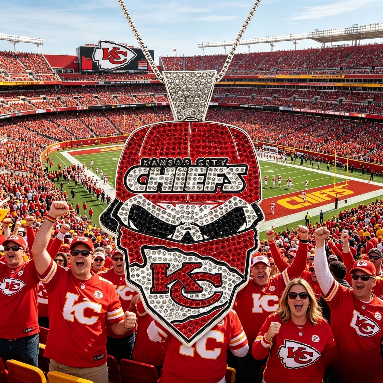 Kansas City  Football Mask Pendant Necklace – Iced Out Fan Jewelry Gift for Game Day, Birthday & Holidays