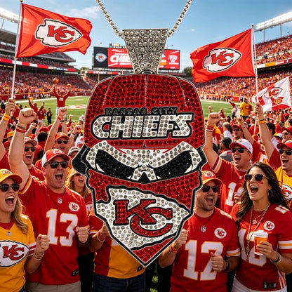 Kansas City  Football Mask Pendant Necklace – Iced Out Fan Jewelry Gift for Game Day, Birthday & Holidays