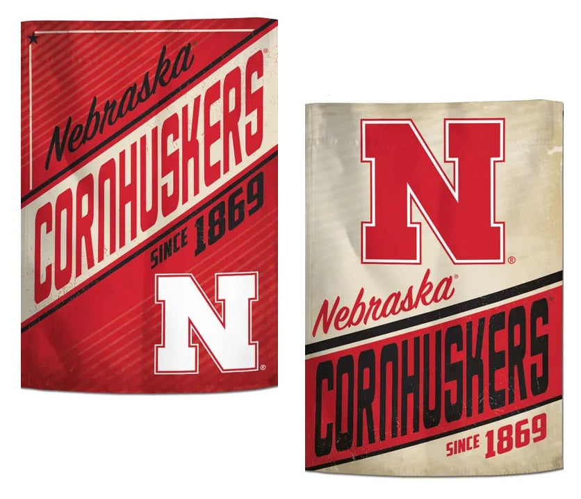Nebraska Cornhuskers Garden Flag 2 Sided Retro Logo