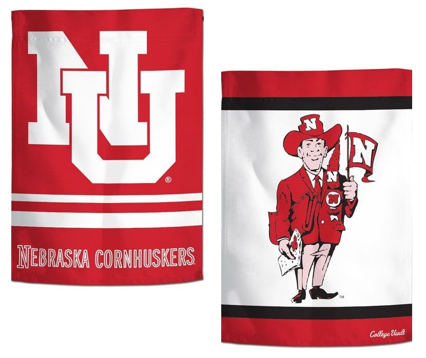 Nebraska Cornhuskers Garden Flag 2 Sided Throwback Logos