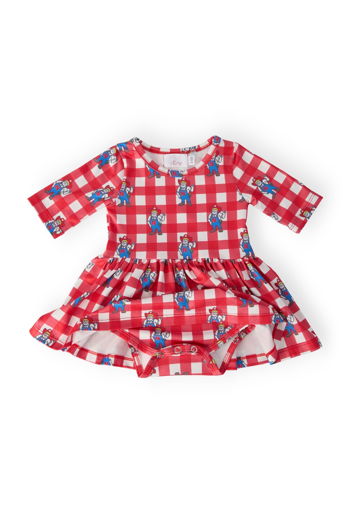Nebraska Plaid Herbie Husker 3/4 Sleeve Twirl Bodysuit