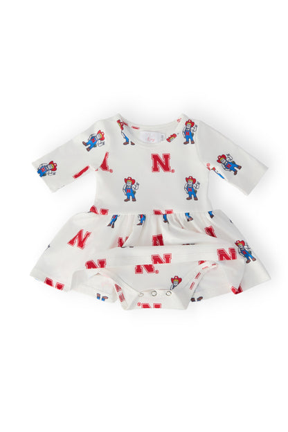 Nebraska White Herbie Husker 3/4 Sleeve Twirl Bodysuit