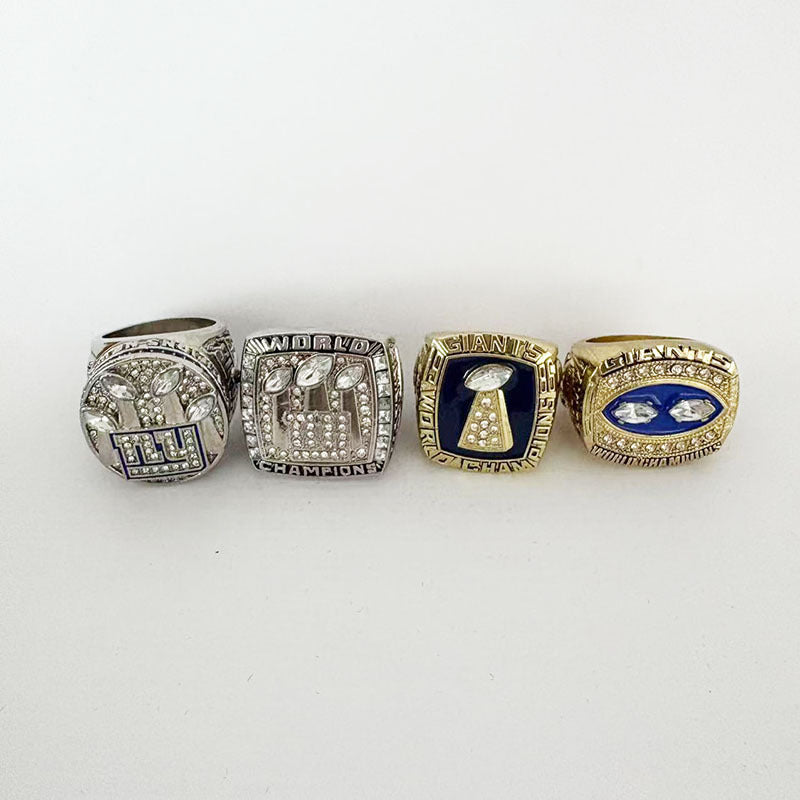 New York Football Championship Rings Set (4PCS) – Limited Edition Commemorative Collectible with Wooden Box