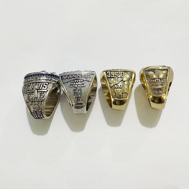 New York Football Championship Rings Set (4PCS) – Limited Edition Commemorative Collectible with Wooden Box