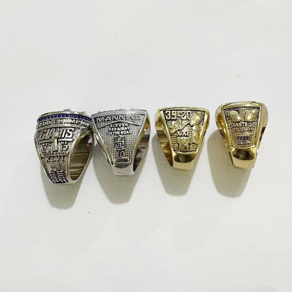 New York Football Championship Rings Set (4PCS) – Limited Edition Commemorative Collectible with Wooden Box