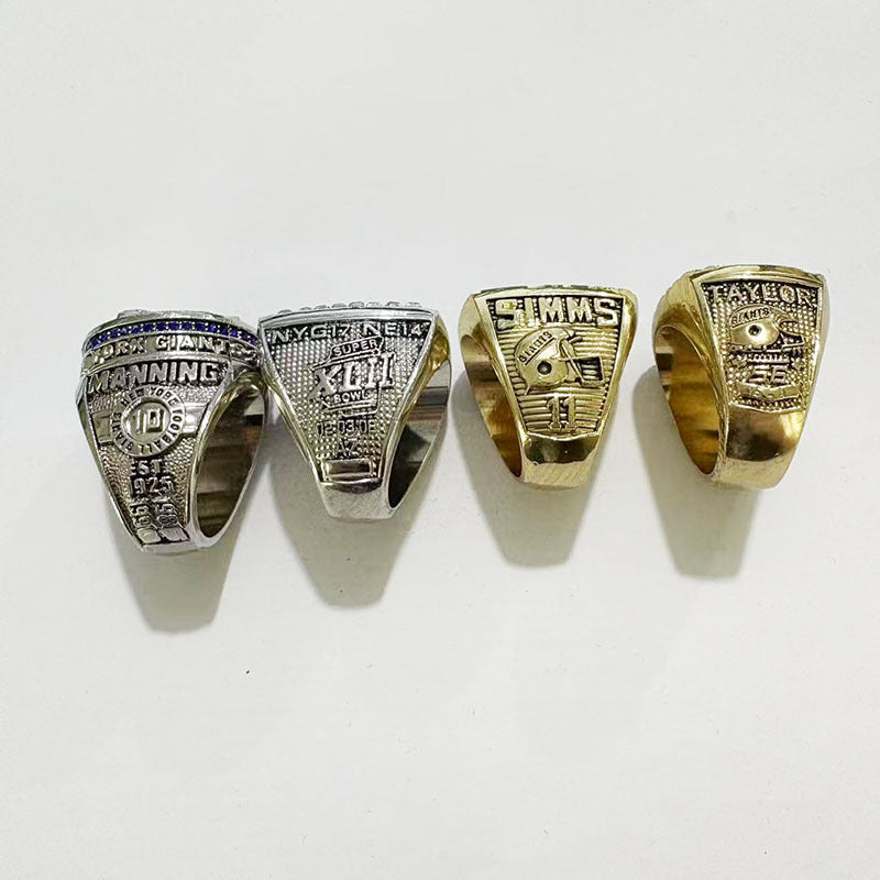 New York Football Championship Rings Set (4PCS) – Limited Edition Commemorative Collectible with Wooden Box