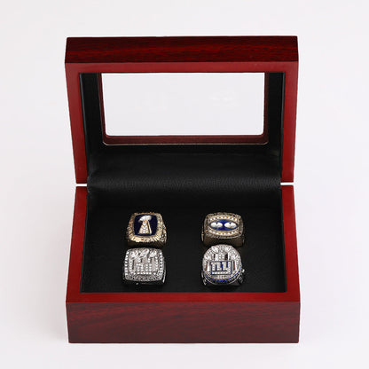 New York Football Championship Rings Set (4PCS) – Limited Edition Commemorative Collectible with Wooden Box