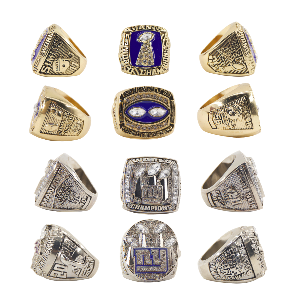 New York Football Championship Rings Set (4PCS) – Limited Edition Commemorative Collectible with Wooden Box