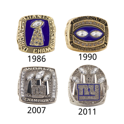 New York Football Championship Rings Set (4PCS) – Limited Edition Commemorative Collectible with Wooden Box