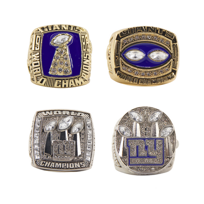 New York Football Championship Rings Set (4PCS) – Limited Edition Commemorative Collectible with Wooden Box