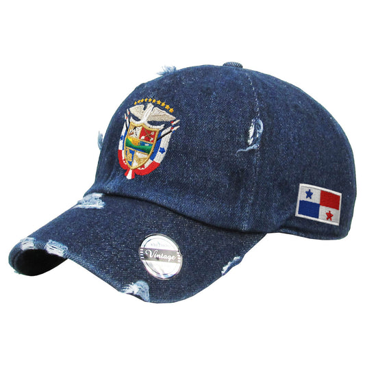 Vintage Panama Hats with Embroidered Panama Shield and Flag