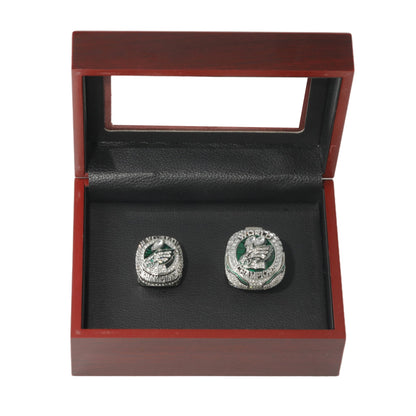 Philadelphia Football Championship Rings Set (2 Rings) – Limited Edition Collectible with Wooden Box