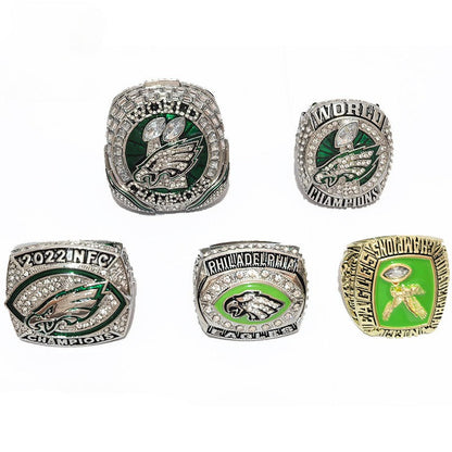 5-Piece Philadelphia Replica Championship Rings Set -  Collectible with Wooden Gift Box