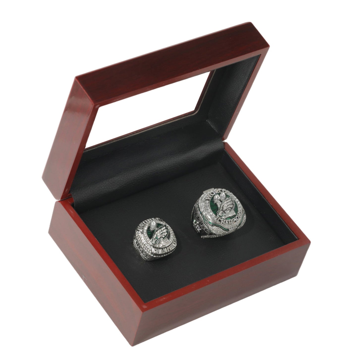 Philadelphia Football Championship Rings Set (2 Rings) – Limited Edition Collectible with Wooden Box