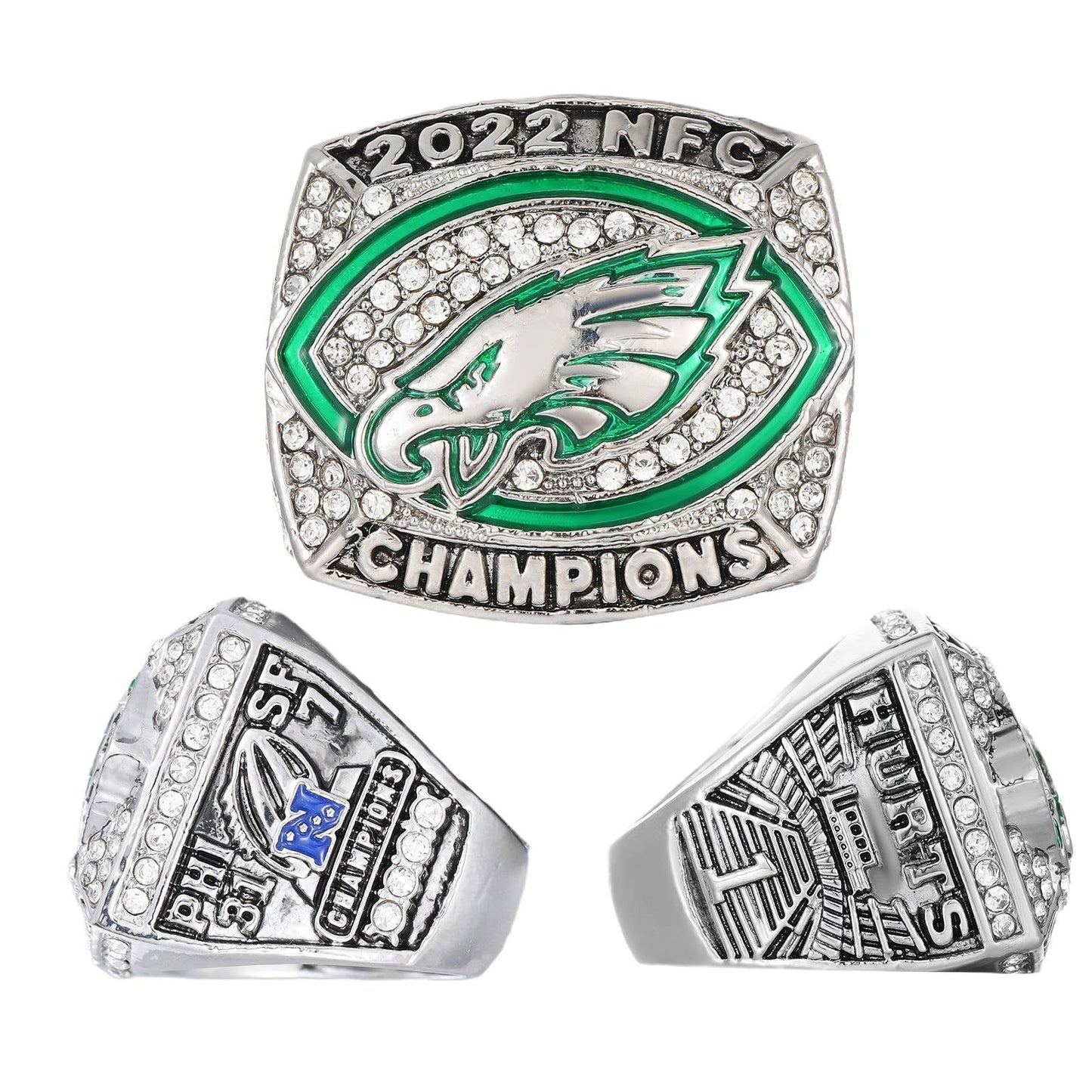 5-Piece Philadelphia Replica Championship Rings Set -  Collectible with Wooden Gift Box
