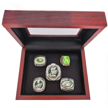 5-Piece Philadelphia Replica Championship Rings Set -  Collectible with Wooden Gift Box