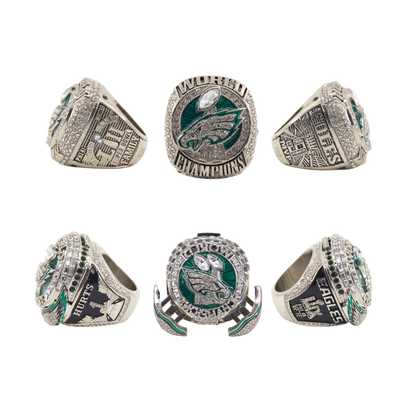 Philadelphia Football Championship Rings Set (2 Rings) – Limited Edition Collectible with Wooden Box