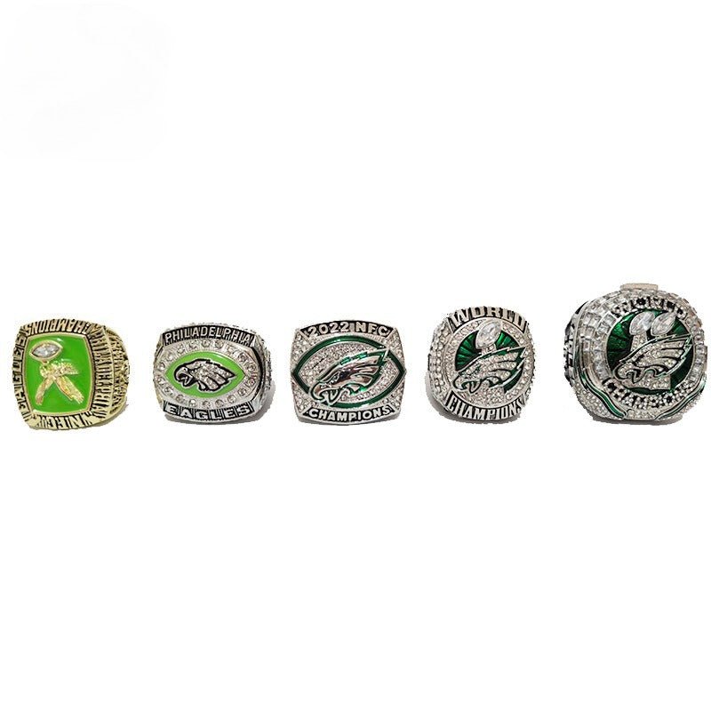 5-Piece Philadelphia Replica Championship Rings Set -  Collectible with Wooden Gift Box