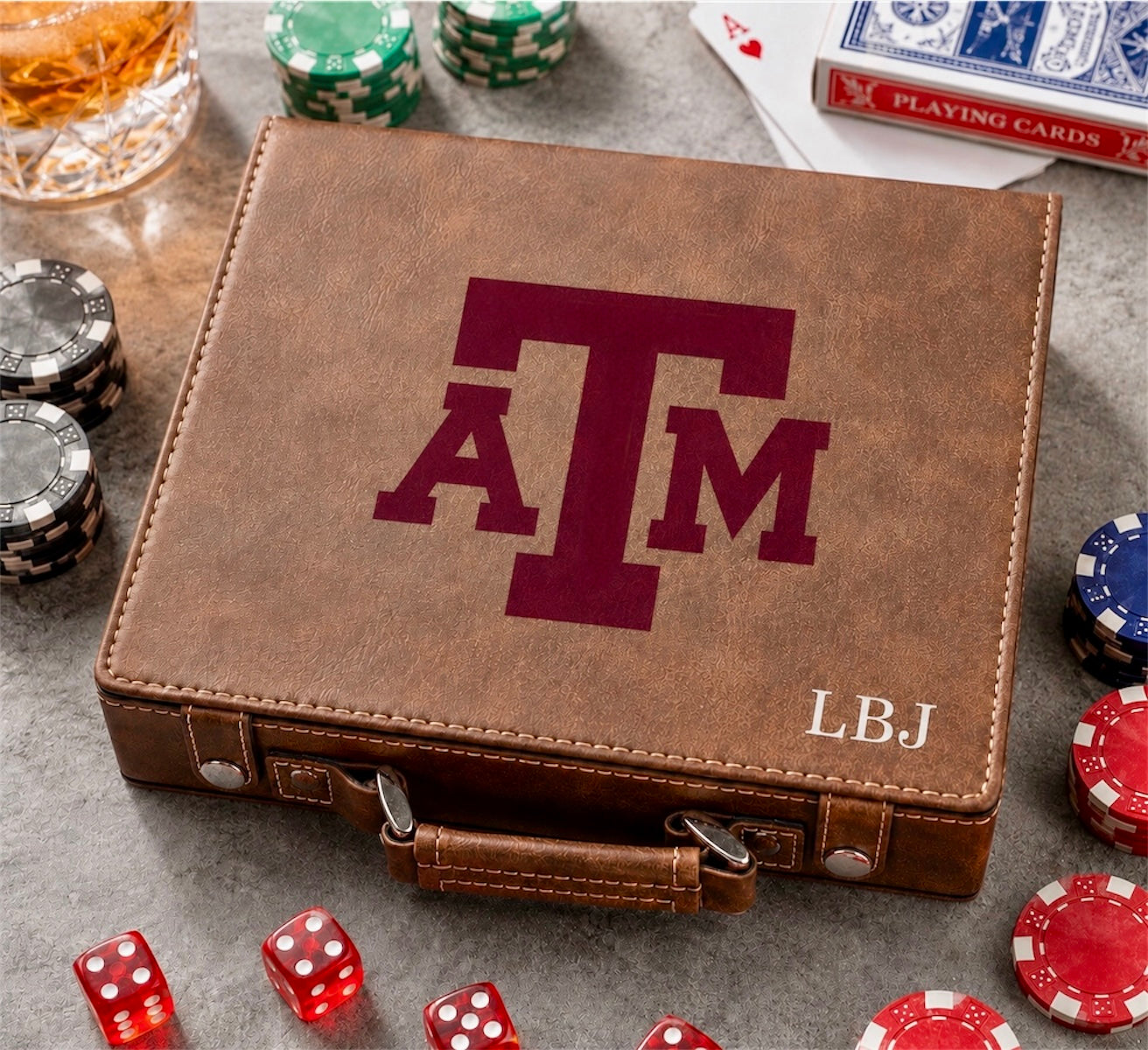 Officially Licensed Texas A&M University 100 Chip Leather Poker Set