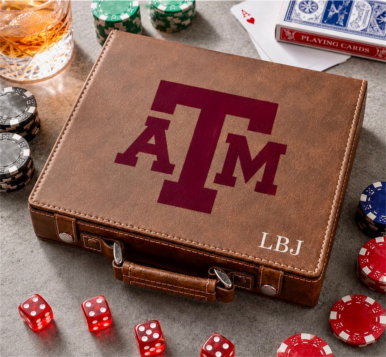 Officially Licensed Texas A&M University 100 Chip Leather Poker Set