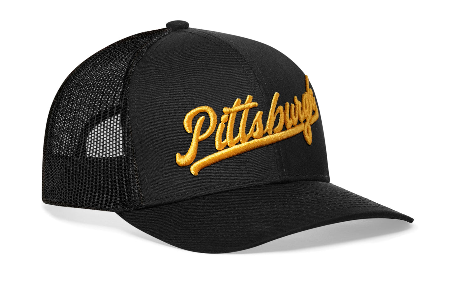 Pittsburgh Gold Script Trucker Hat  |  Pennsylvania Snapback