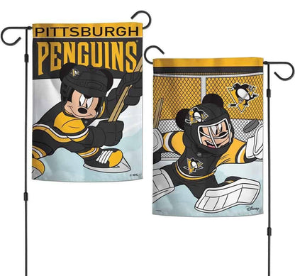 Pittsburgh Penguins Mickey Mouse 2 Sided Garden Flag