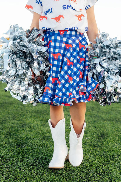 SMU Plaid Mustang Ruffle Twirl Skort