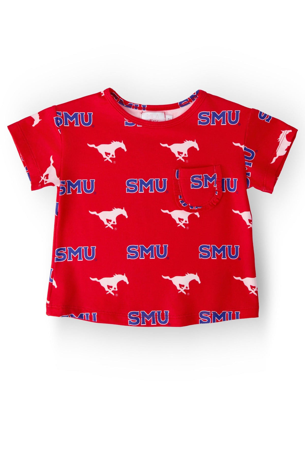 SMU Red Mustang Ruffle Pocket Tee