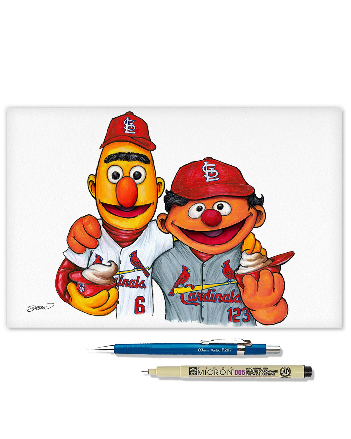 Bert and Ernie x MLB St. Louis Cardinals Art Print