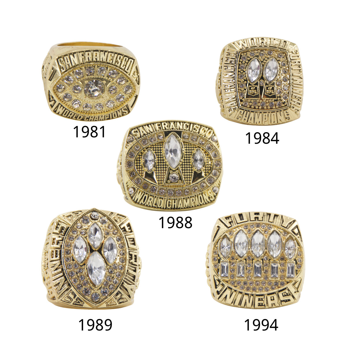 San Francisco Championship Ring Set – Football Championship Replica Rings Collection with Premium Wooden Display Box