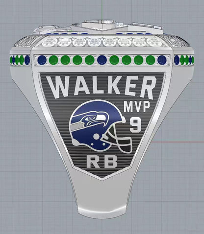 2025 Seattle Football Championship LX Ring – Kenneth Walker III MVP Collector's Memorabilia