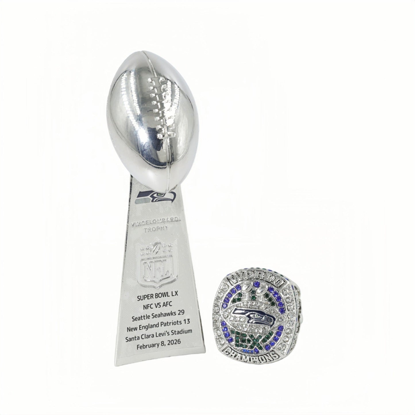 2025 Seattle Football Championship Ring and Trophy Set-Fan Celebration Gift for Holidays & Game Day