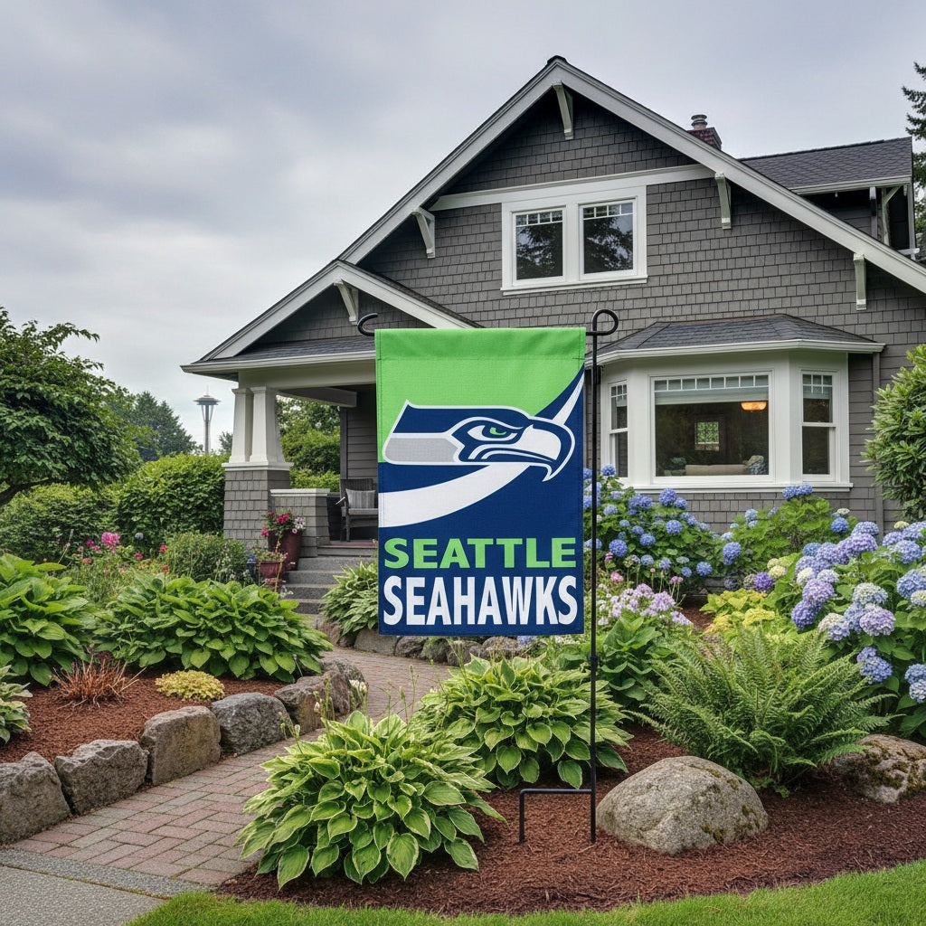 Seattle Seahawks Garden Flag 2 Sided Logo Burlap