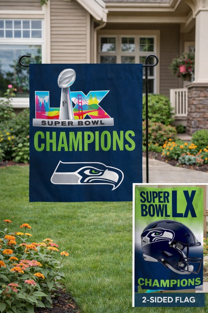 Seattle Seahawks Super Bowl LX Champions 2 Sided Garden Flag