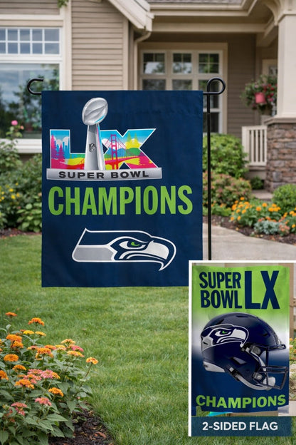 Seattle Seahawks Super Bowl LX Champions 2 Sided Garden Flag