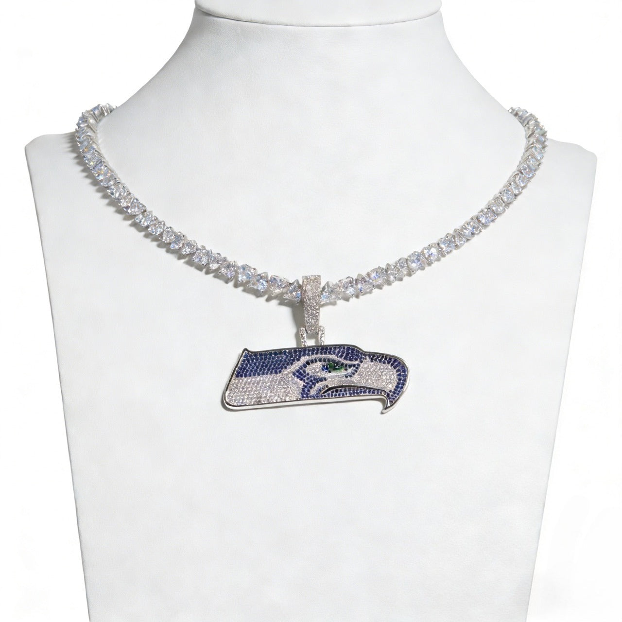 Seattle Emblem Necklace with Heart Tennis Chain – Iced Out Fan Jewelry Gift