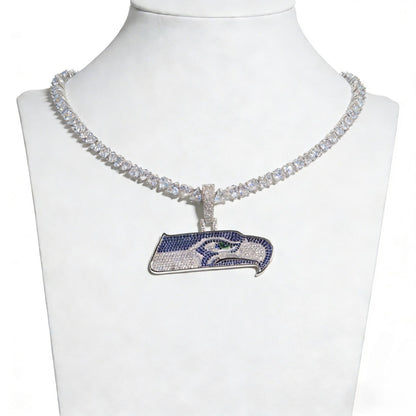 Seattle Emblem Necklace with Heart Tennis Chain – Iced Out Fan Jewelry Gift