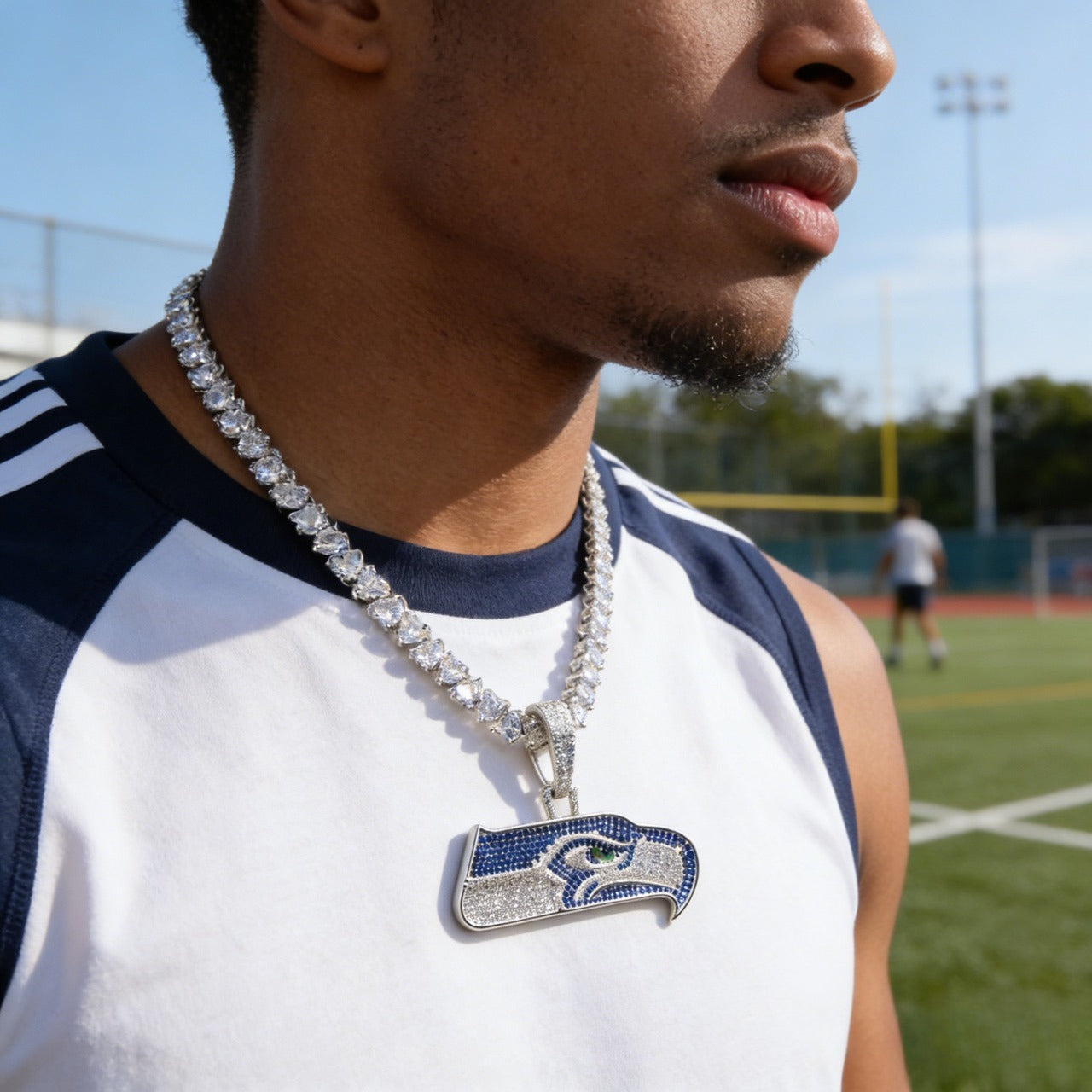 Seattle Emblem Necklace with Heart Tennis Chain – Iced Out Fan Jewelry Gift