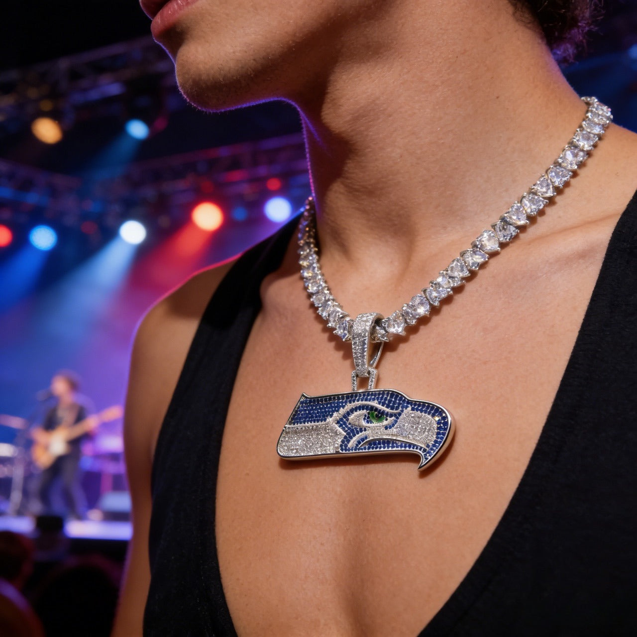 Seattle Emblem Necklace with Heart Tennis Chain – Iced Out Fan Jewelry Gift