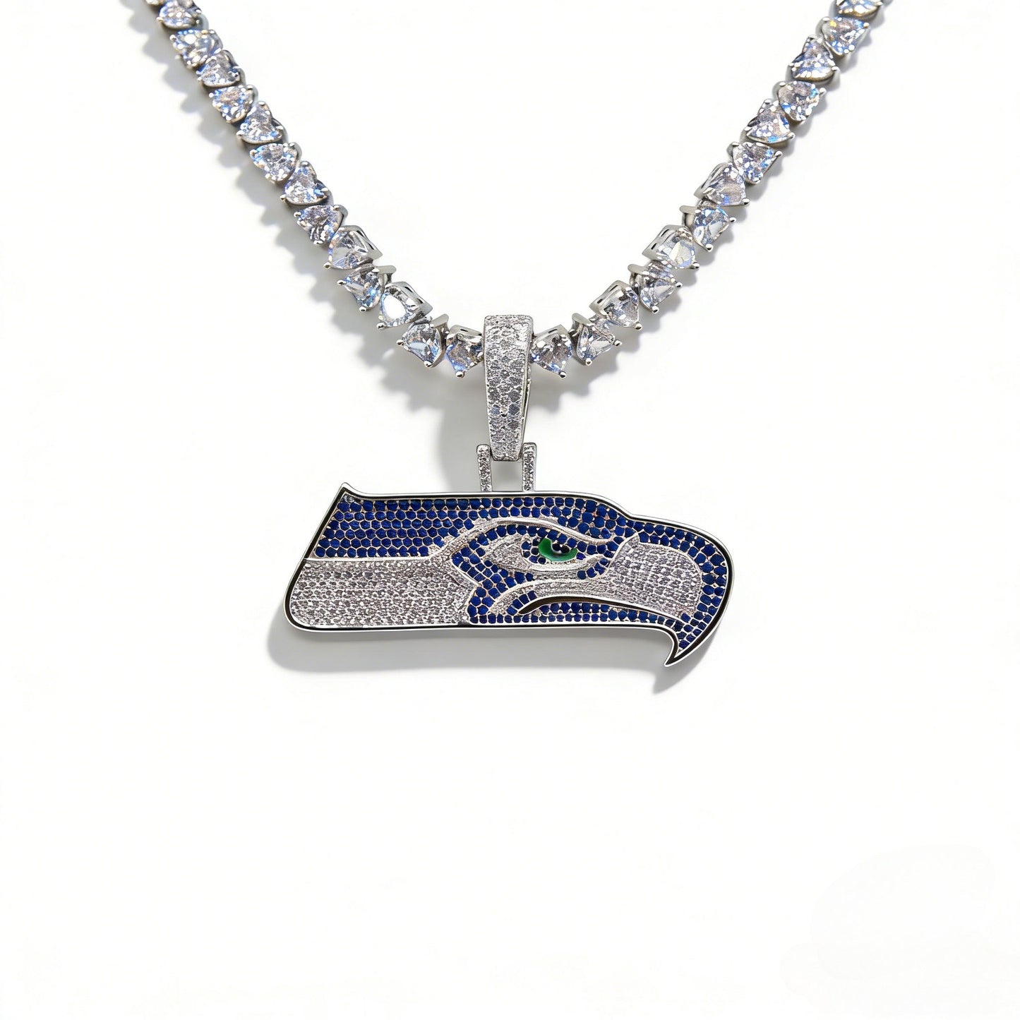 Seattle Emblem Necklace with Heart Tennis Chain – Iced Out Fan Jewelry Gift