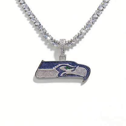 Seattle Emblem Necklace with Heart Tennis Chain – Iced Out Fan Jewelry Gift