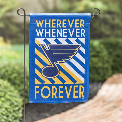 St Louis Blues Garden Flag 2 Sided Wherever Whenever Forever