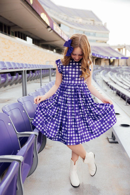 TCU Plaid Frog Flutter Twirl Dress