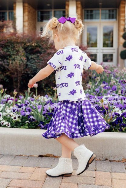 TCU Plaid Frog Ruffle Twirl Skort