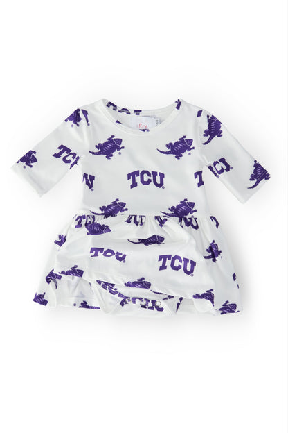 TCU White Frog 3/4 Sleeve Twirl Bodysuit