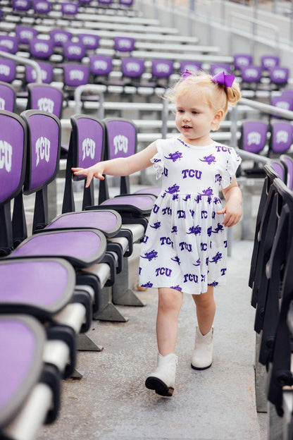 TCU White Frog Flutter Twirl Dress